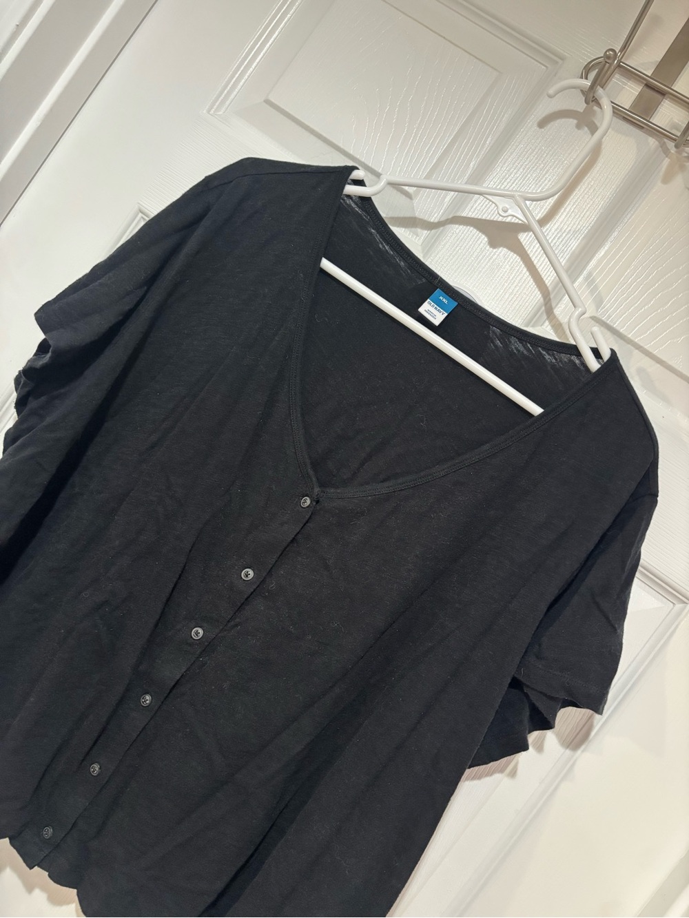 OLD NAVY Black Casual Deep V-Neck Cropped Button-Down 100% Cotton Shirt